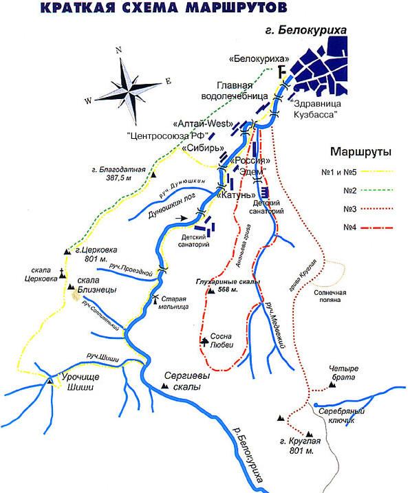 Схема-карта санаториев Белокурихи